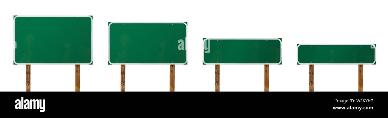 Set of Different Sized Blank Green Road Signs Isolated on a White Background. Stock Photo