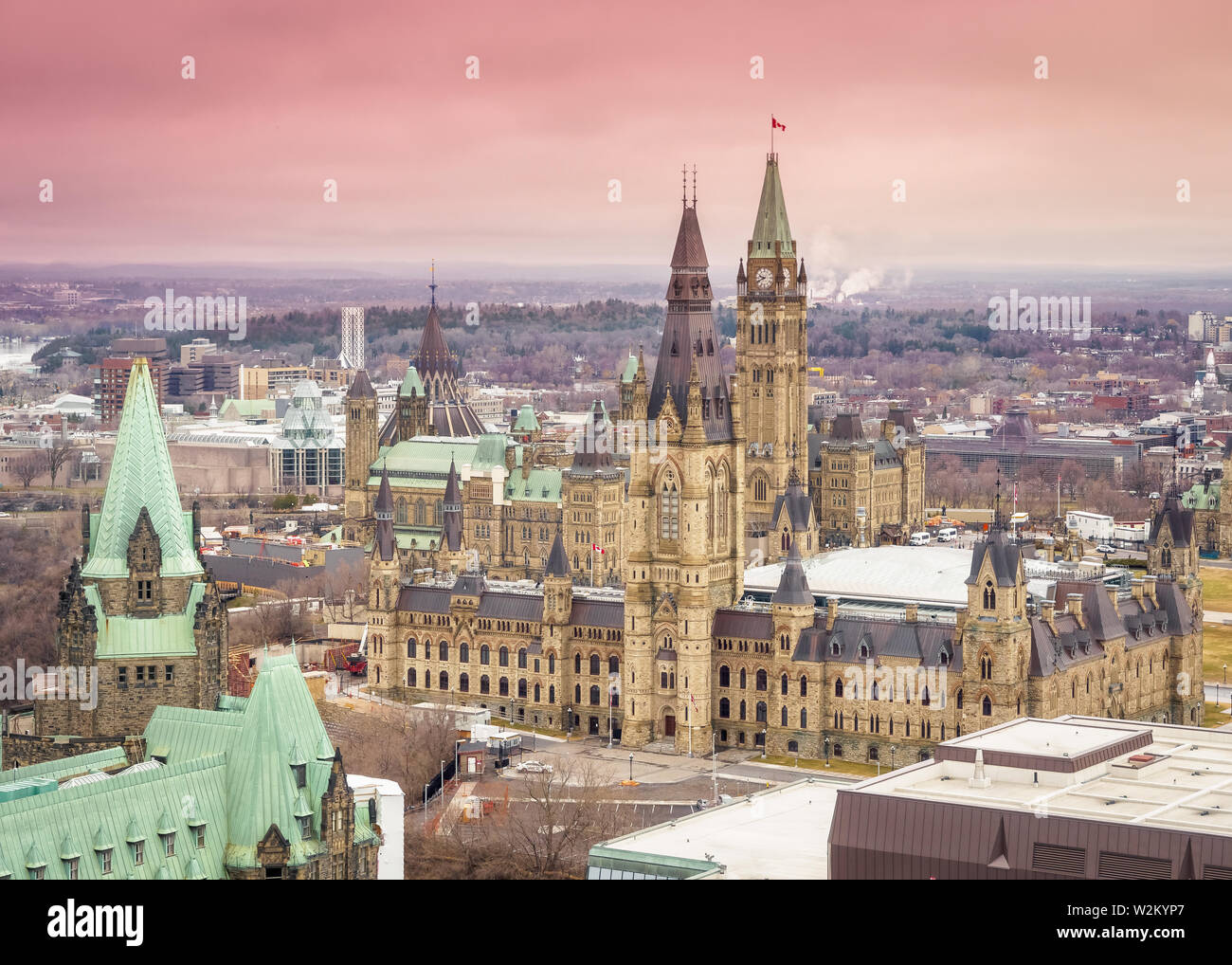 An aerial view of parliament hill in capital city Ottawa, Ontario ...