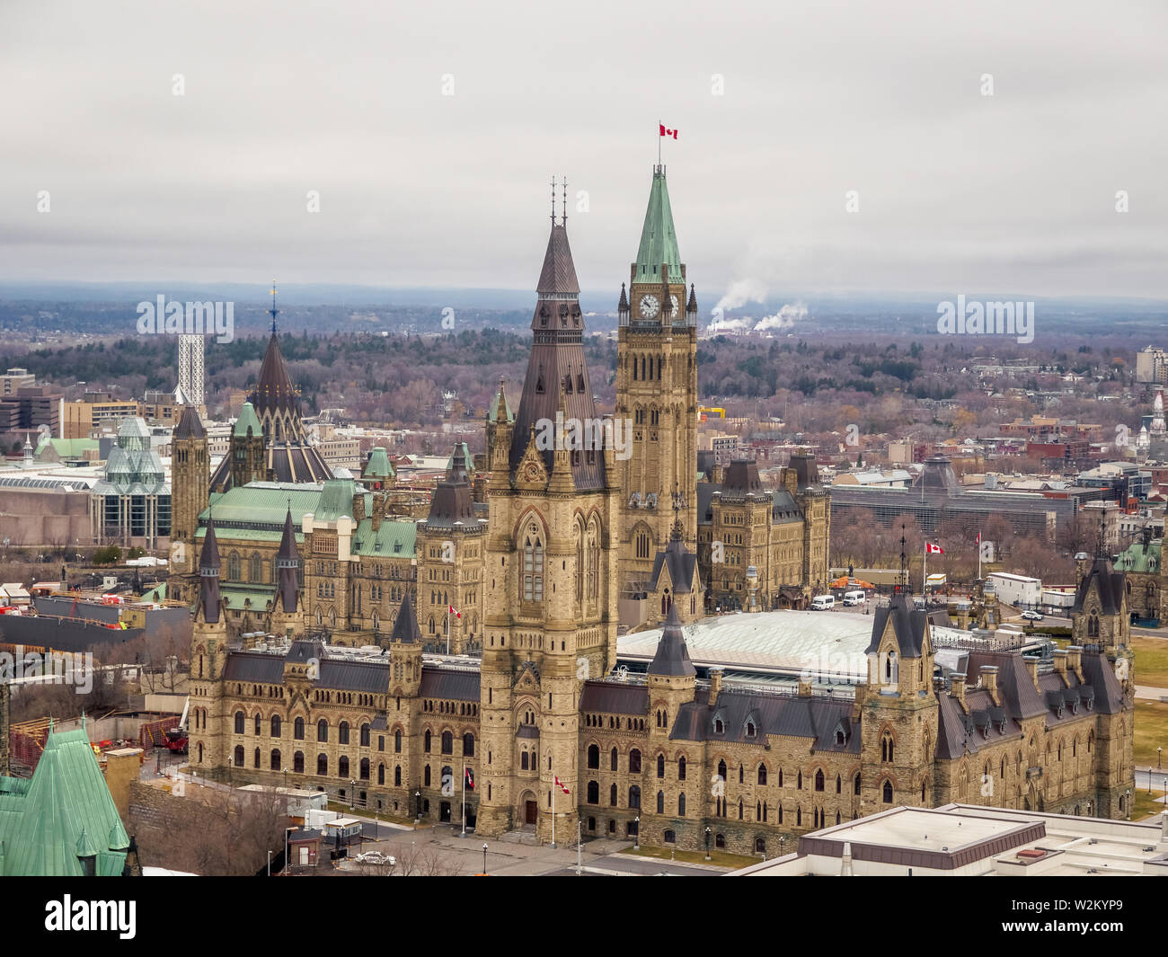 An aerial view of parliament hill in capital city Ottawa, Ontario ...