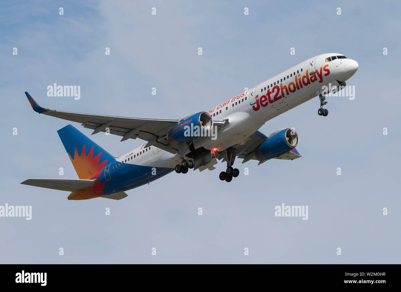 A Jet2 Boeing 757-200 takes off from Manchester International Airport (Editorial use only) Stock Photo
