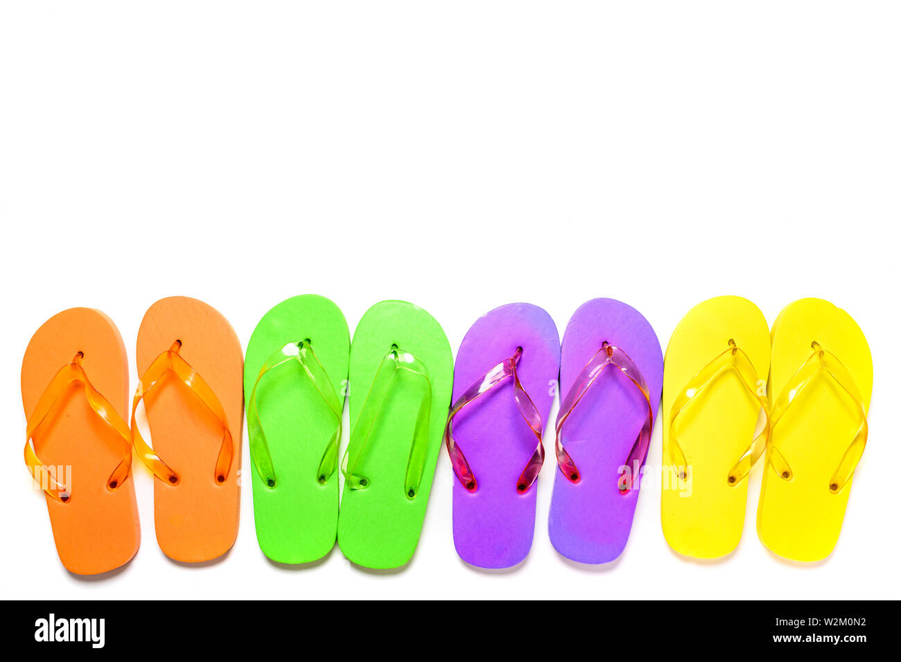 Colorful flip flop sandals isolated on white background. Top view Stock ...