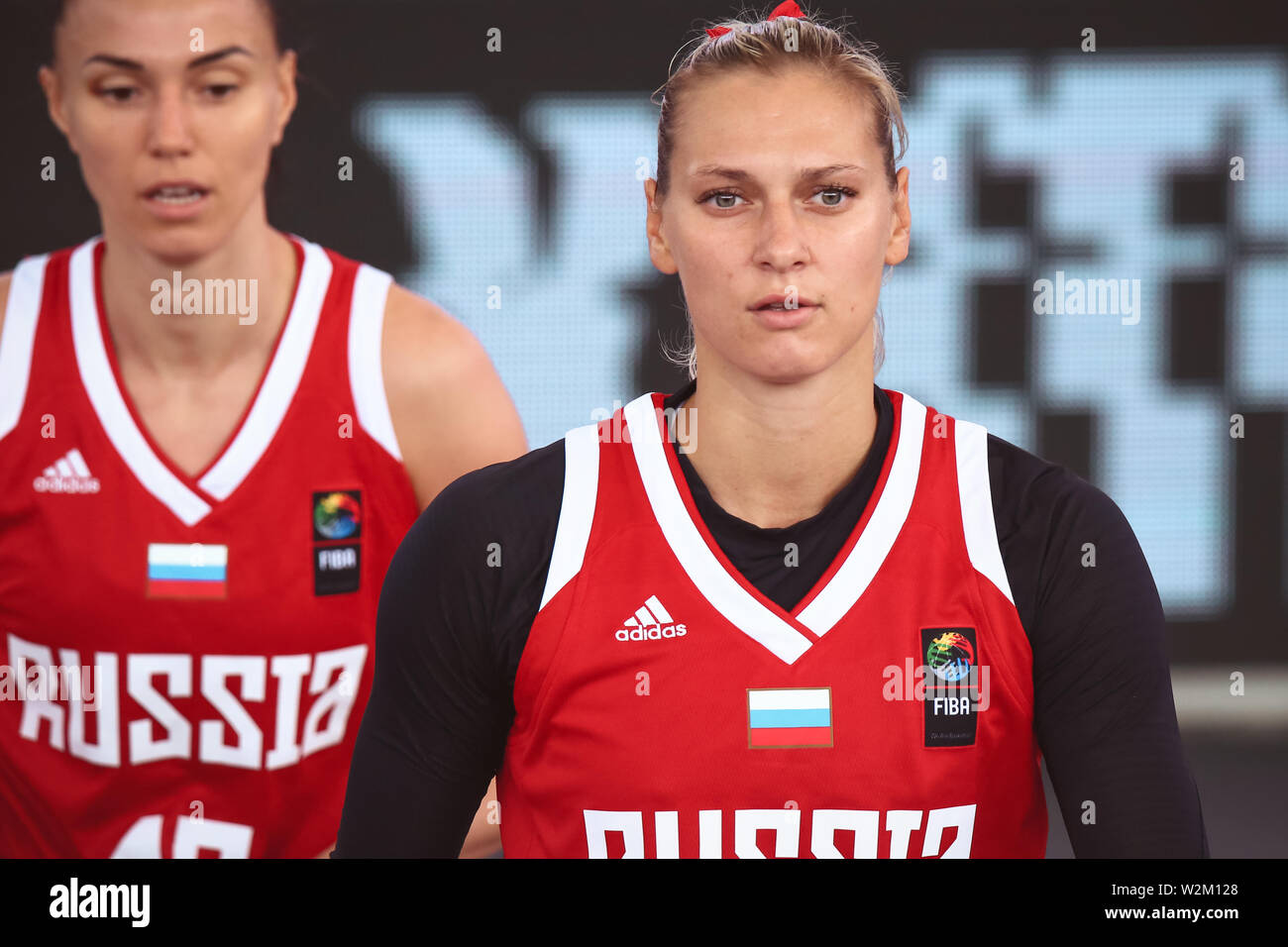 Amsterdam, Netherlands, June 19, 2019: Russian women players during the basketball game Indonesia vs Russia during the basketball 3x3 world cup 2019 Stock Photo