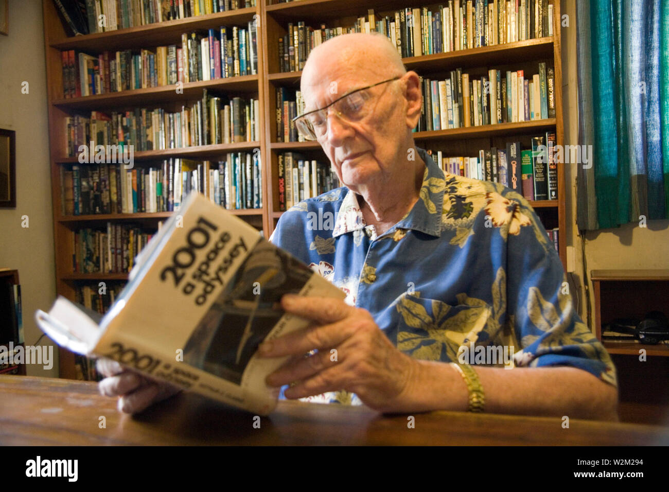 Sir Arthur C. Clarke, 1917 – 2008, the British science fiction writer,  inventor and futurist, most famous for his novel, 2001: A Space Odyssey.  Clarke lived in Sri Lanka from 1956 until