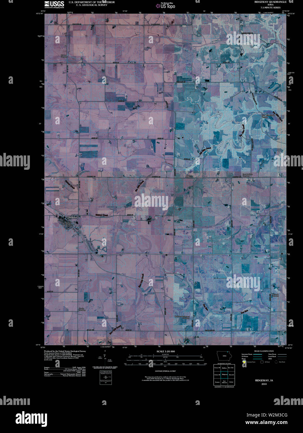 USGS TOPO Map Iowa IA Ridgeway 20100428 TM Inverted Restoration Stock