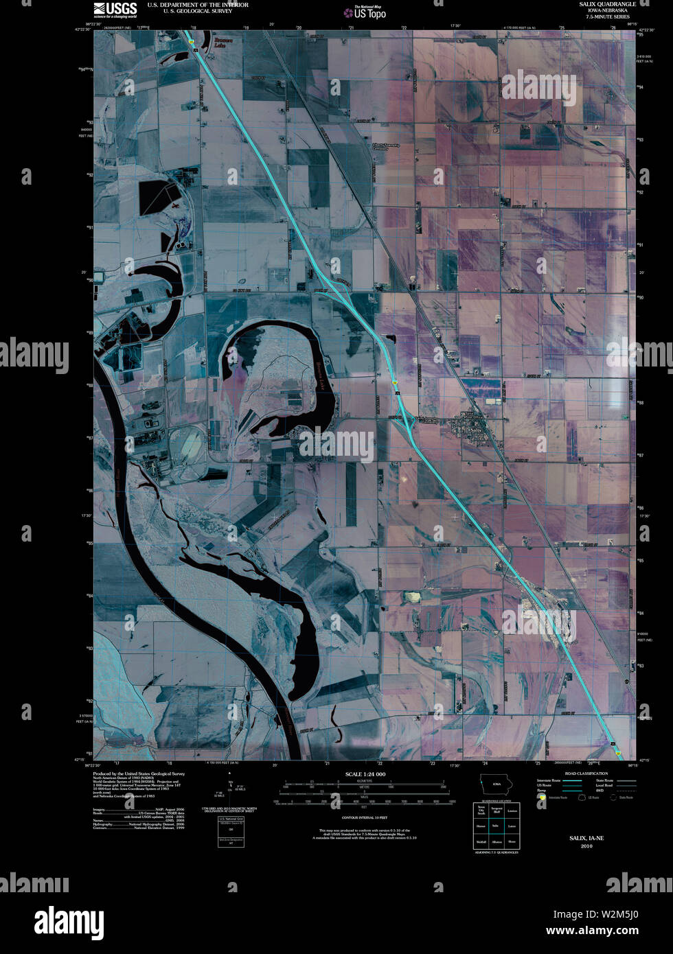 USGS TOPO Map Iowa IA Salix 20100427 TM Inverted Restoration Stock Photo