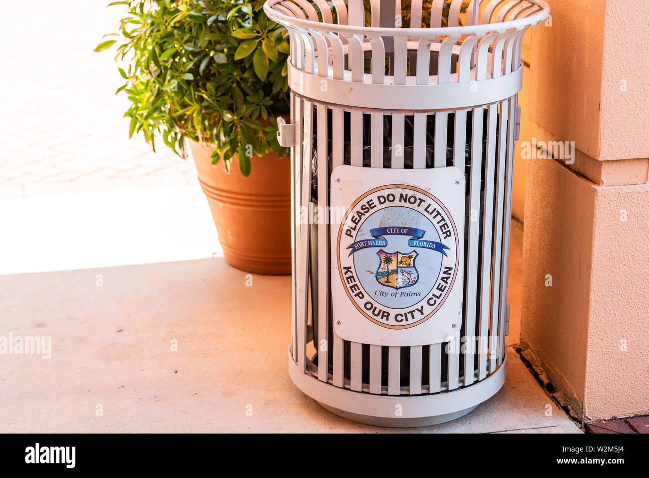 Fort Myers, USA April 29, 2018 City town street in Florida gulf of