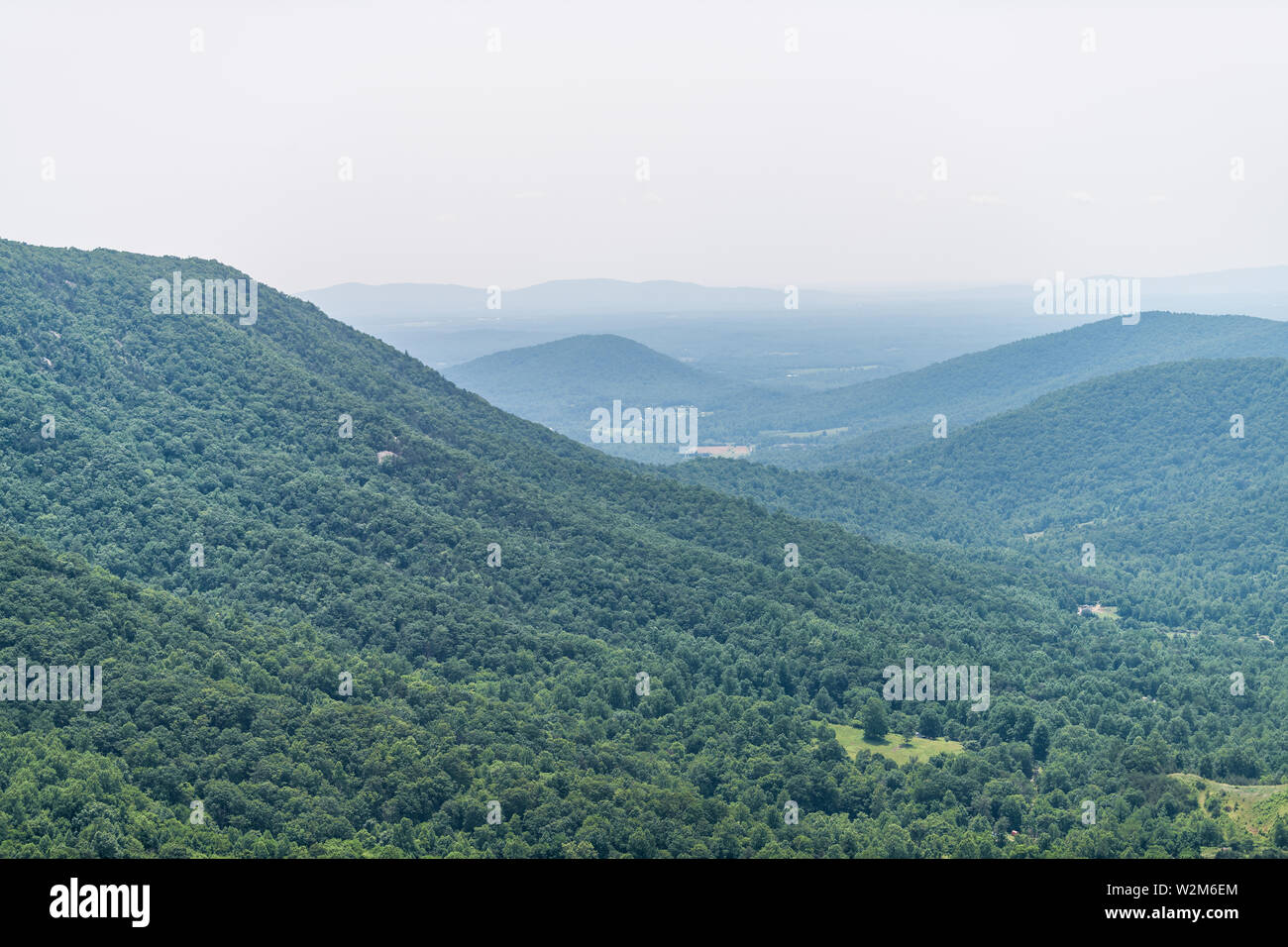 View of horizon in Shenandoah Blue Ridge appalachian mountains on skyline drive overlook and rolling hills Stock Photo