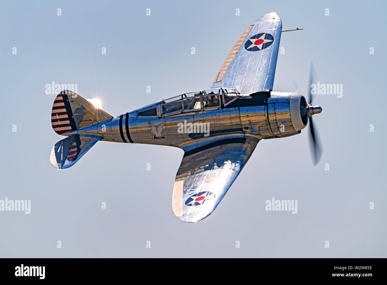 Airplane WWII fighters flying at the 2019 Planes of Fame Air Show Stock