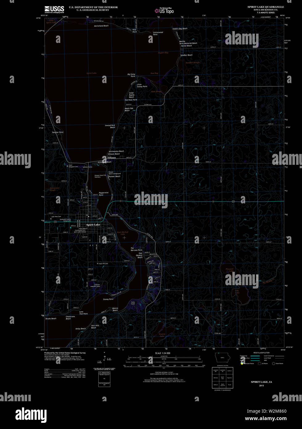 USGS TOPO Map Iowa IA Spirit Lake 20130417 TM Inverted Restoration Stock Photo Alamy