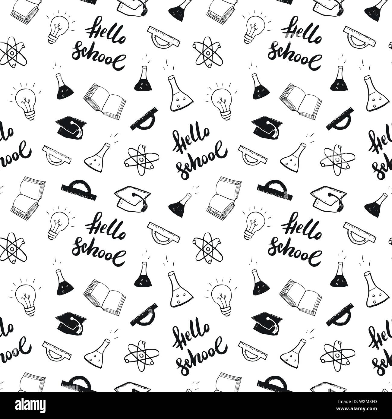School seamless pattern Hand Drawn Doodles, Vector Illustration Stock ...