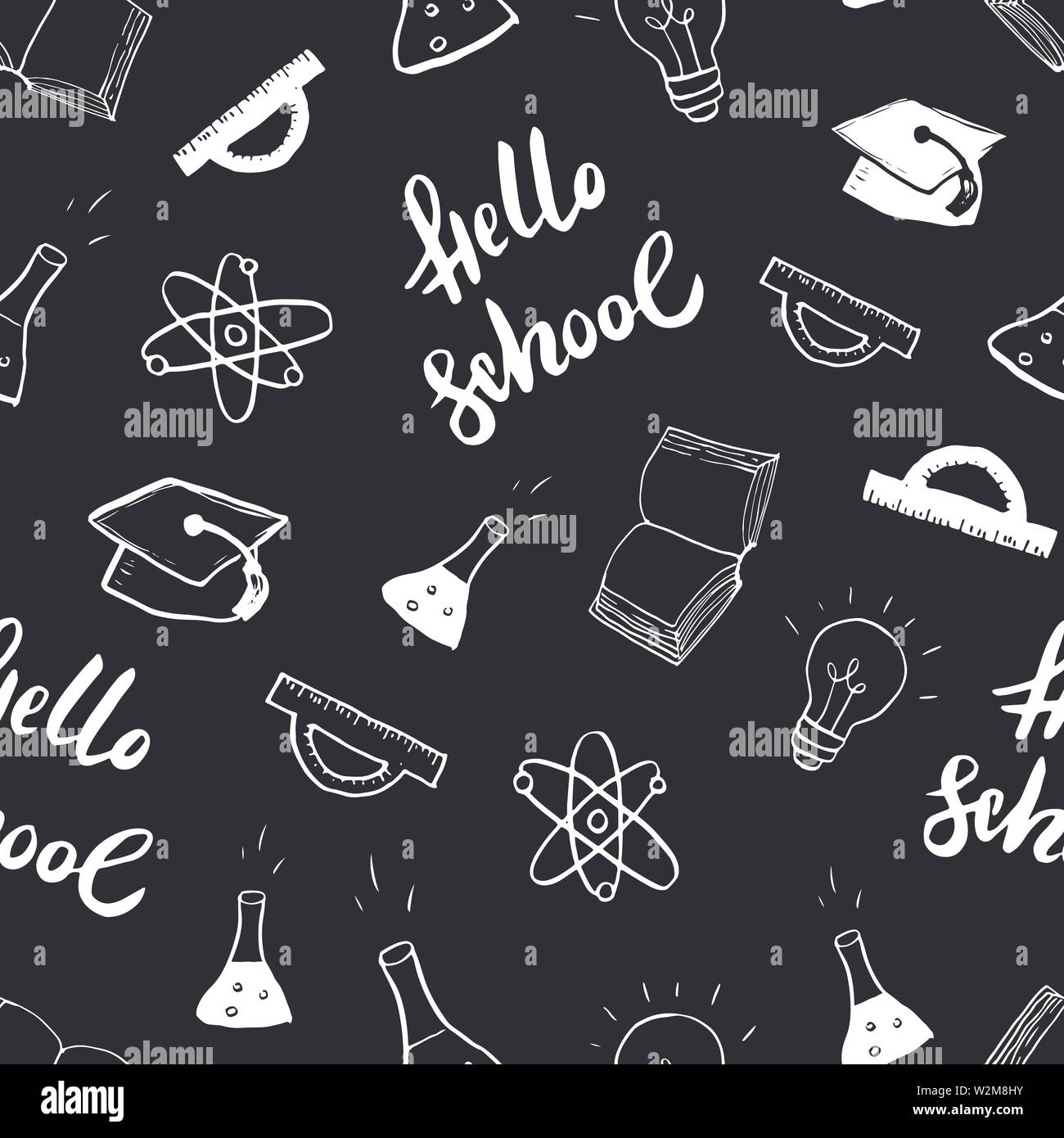 School seamless pattern Hand Drawn Doodles, Vector Illustration Stock ...