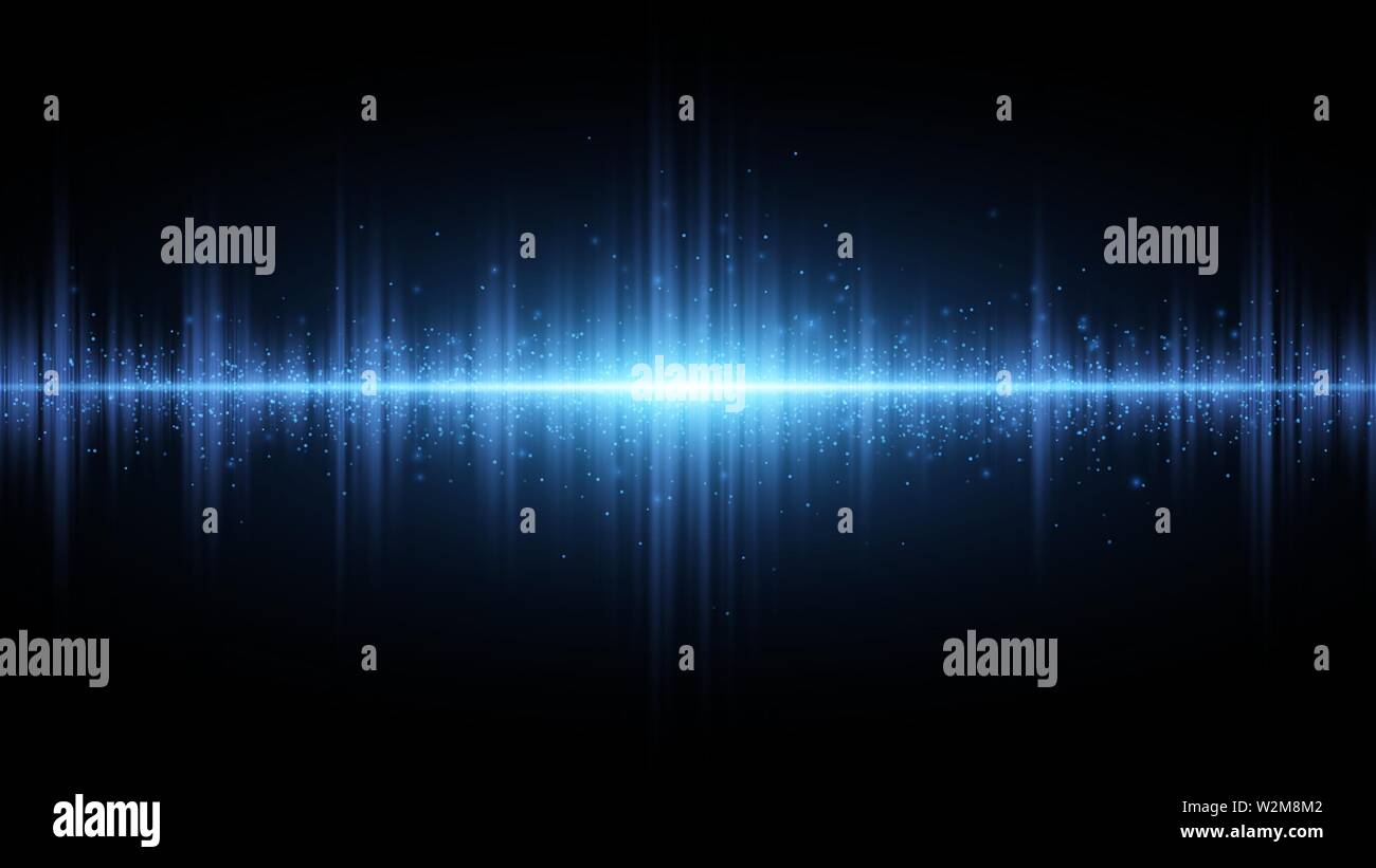 Sound waves of light blue on a dark background. Light effect. Background for the radio, club, party. Vibration of light. Bright flash of light with lu Stock Vector