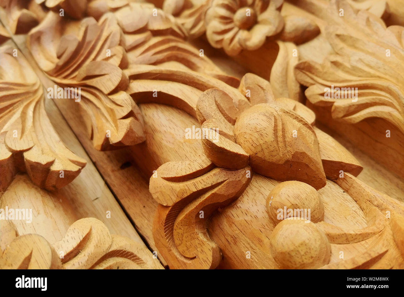 Vietnamese tradition wood engraving products. Location: Giao Thuy district, Nam Dinh,  Vietnam. Stock Photo