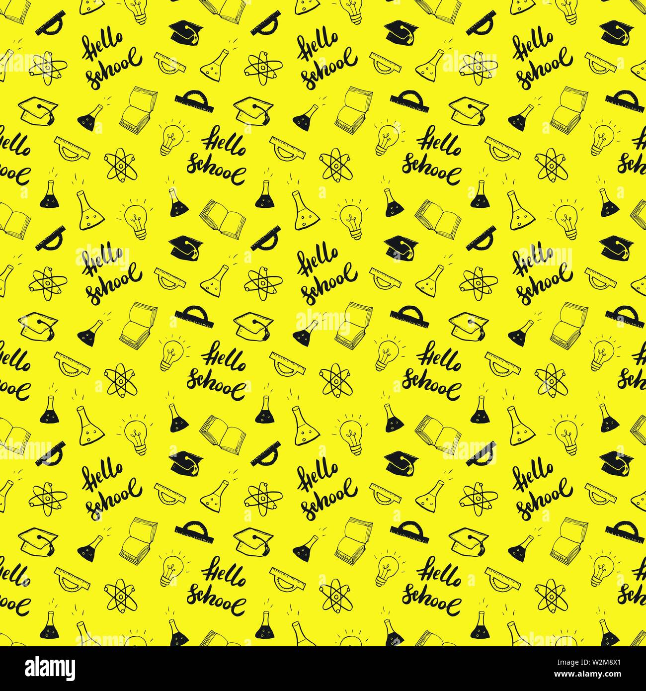 School seamless pattern Hand Drawn Doodles, Vector Illustration Stock ...