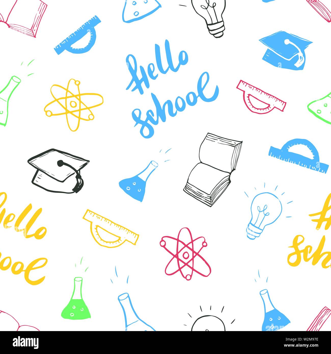 School seamless pattern Hand Drawn Doodles, Vector Illustration Stock ...