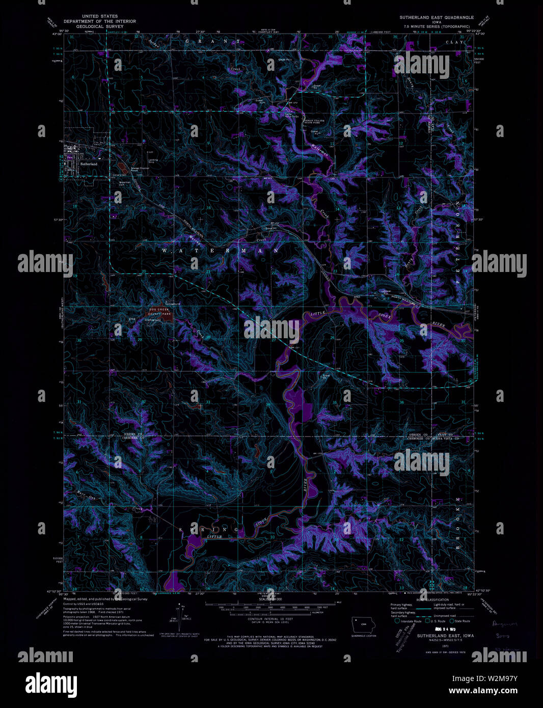 USGS TOPO Map Iowa IA Sutherland East 175603 1971 24000 Inverted Restoration Stock Photo