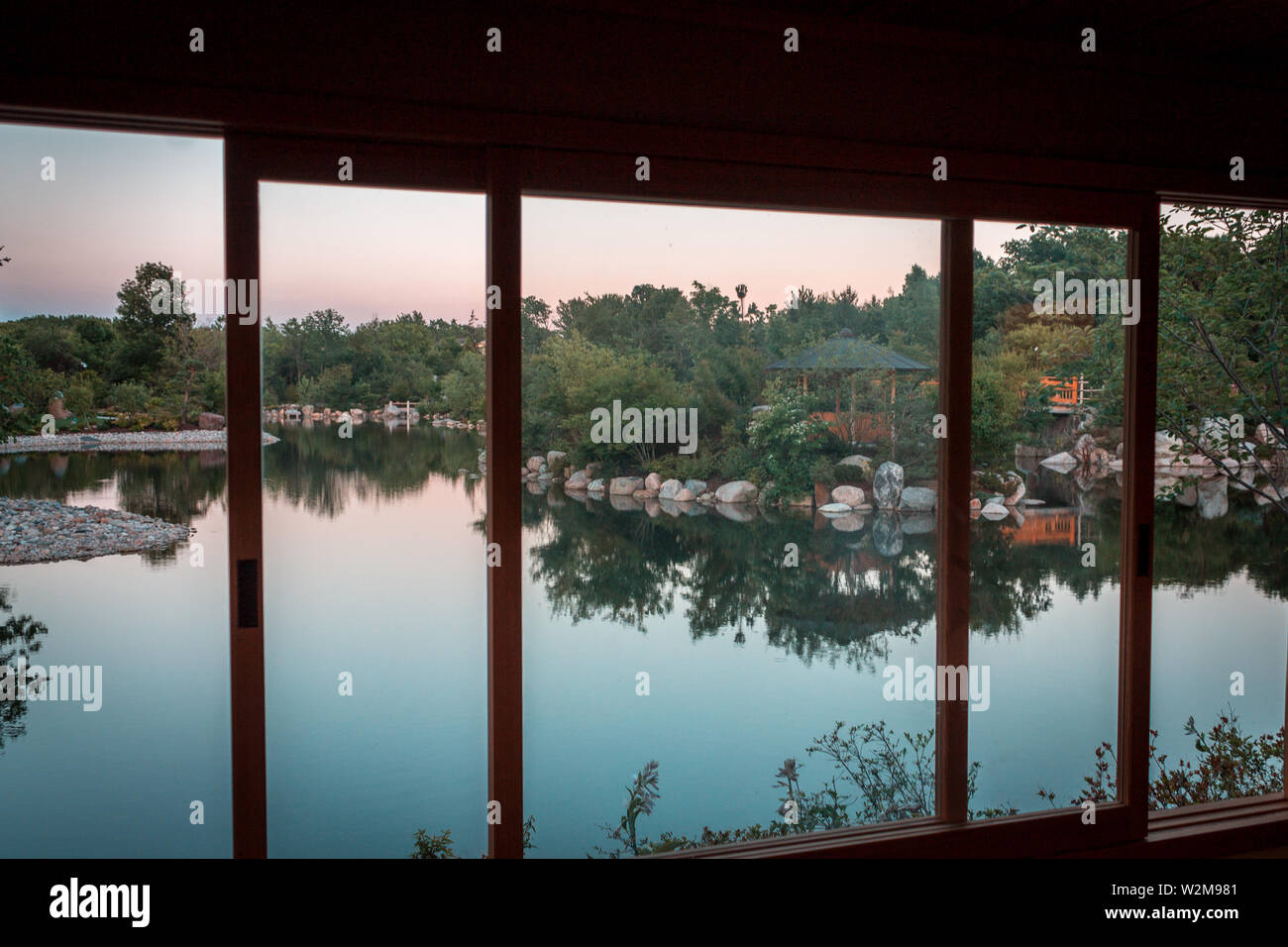 View of the Japanese Gardens from inside the tea house in the Frederik