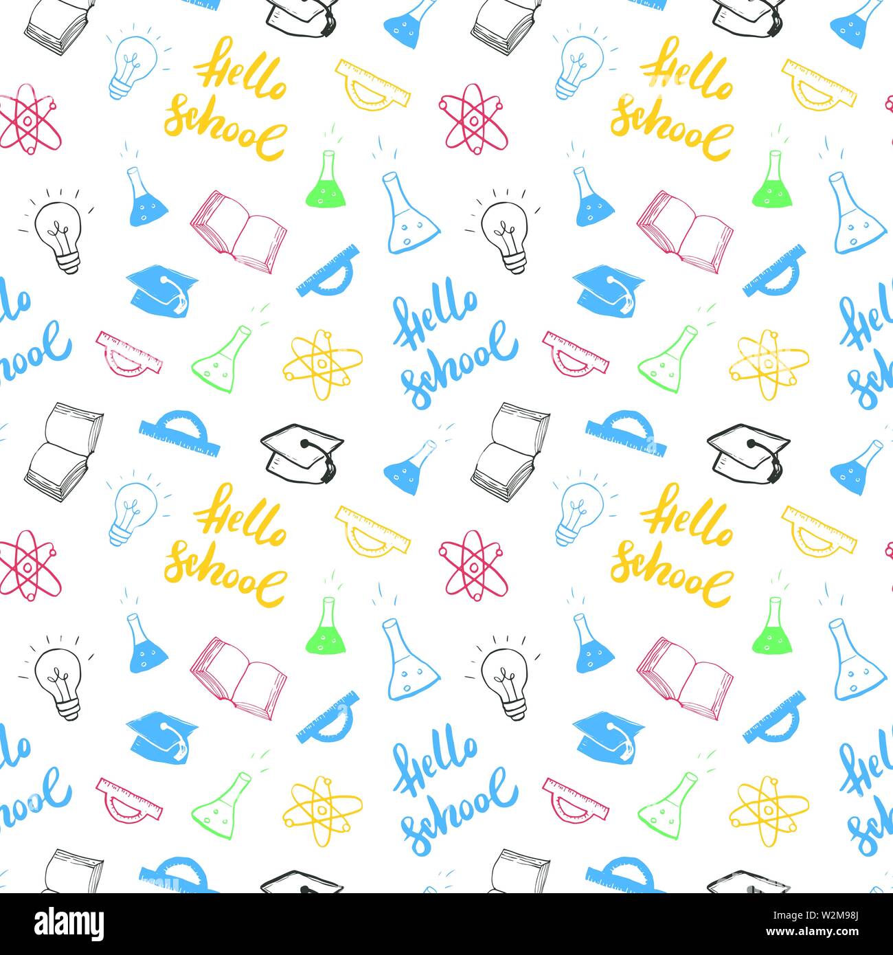 School seamless pattern Hand Drawn Doodles, Vector Illustration Stock ...