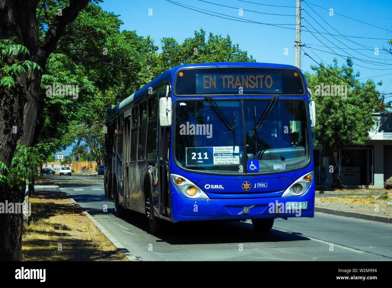 SANTIAGO, CHILE - DECEMBER 2014: A blue Transantiago bus in San Bernardo Stock Photo