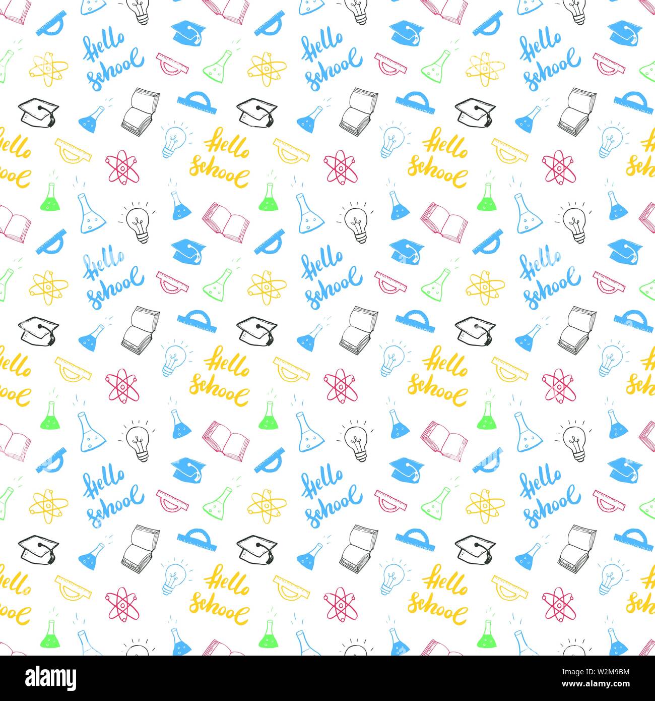 School seamless pattern Hand Drawn Doodles, Vector Illustration Stock ...