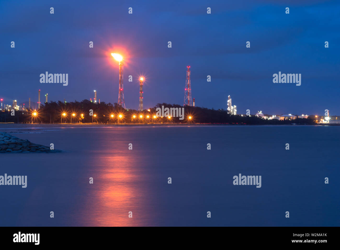 Fire from the oil refinery in the Rayong Industrial Estate Stock Photo ...