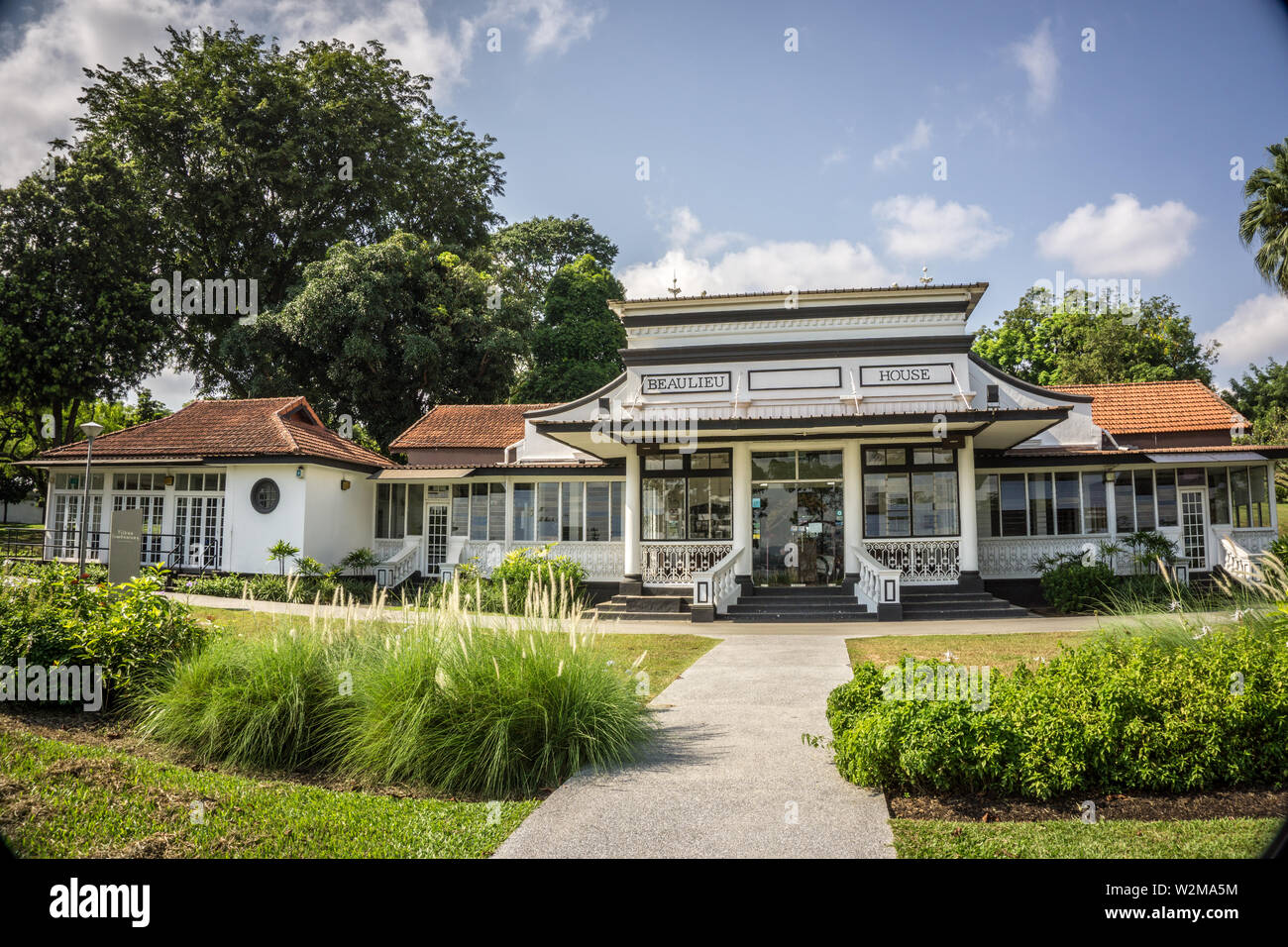 Singapore - Sept 30, 2018: Beaulieu House, built sometime in the 1910s, is located at Sembawang Park in Singapore, overlooking the Straits of Johor. Stock Photo