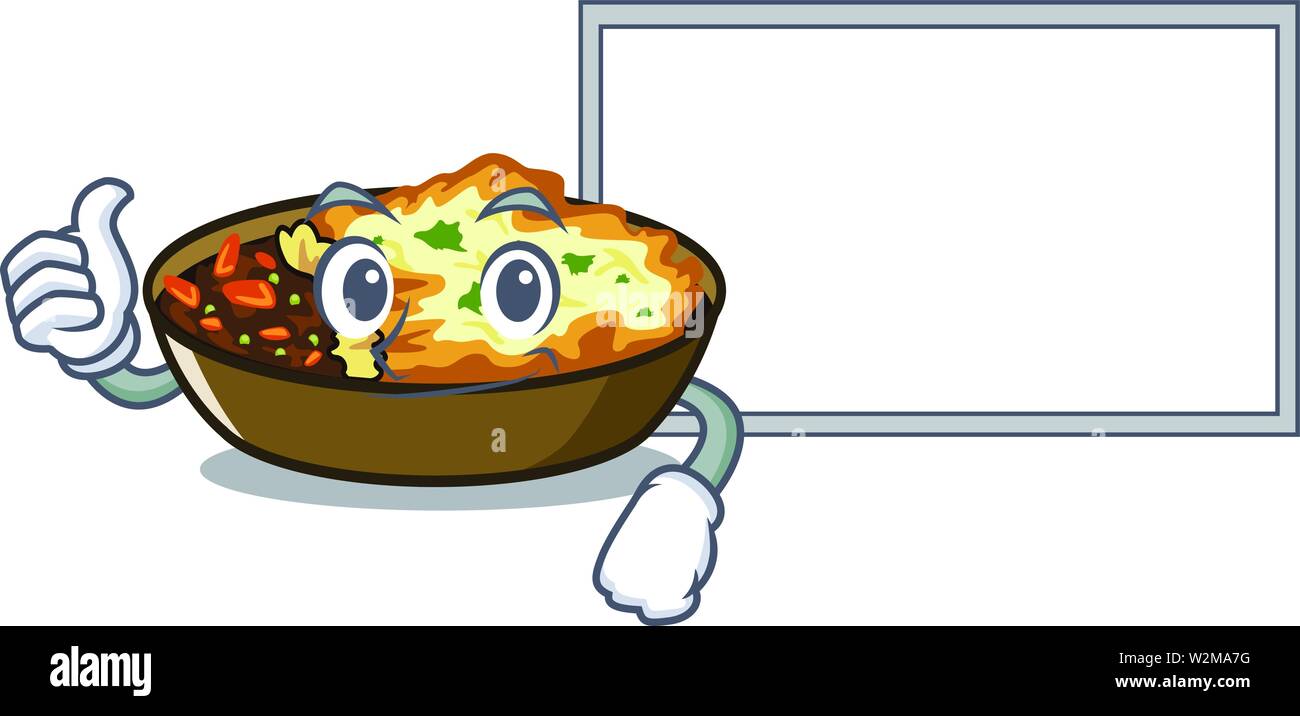 Thumbs up with board gratin is served into character plates Stock