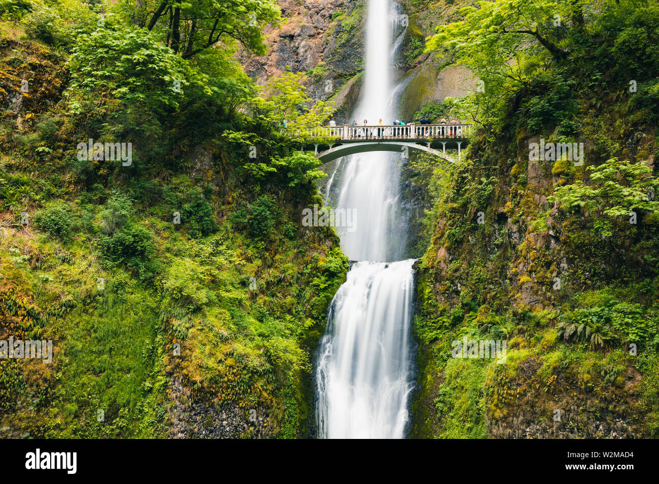 Multnomah Falls is the most visited natural recreation site in the Pacific Northwest, Columbia River Gorge National Scenic Area, Oregon, United States Stock Photo