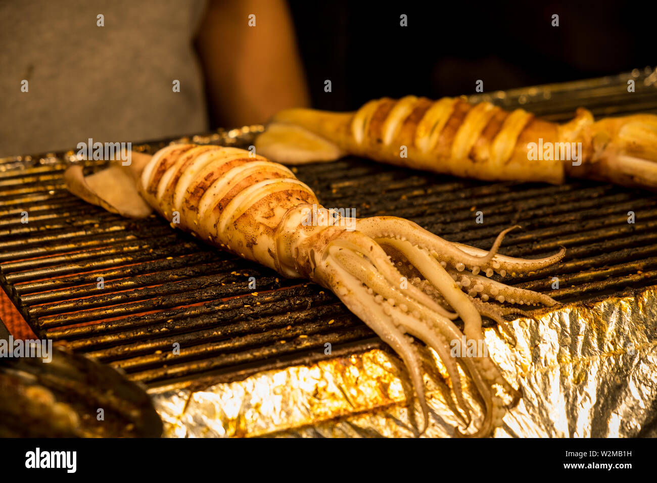 Various types of streetfood at the night market in Taiwan Stock Photo
