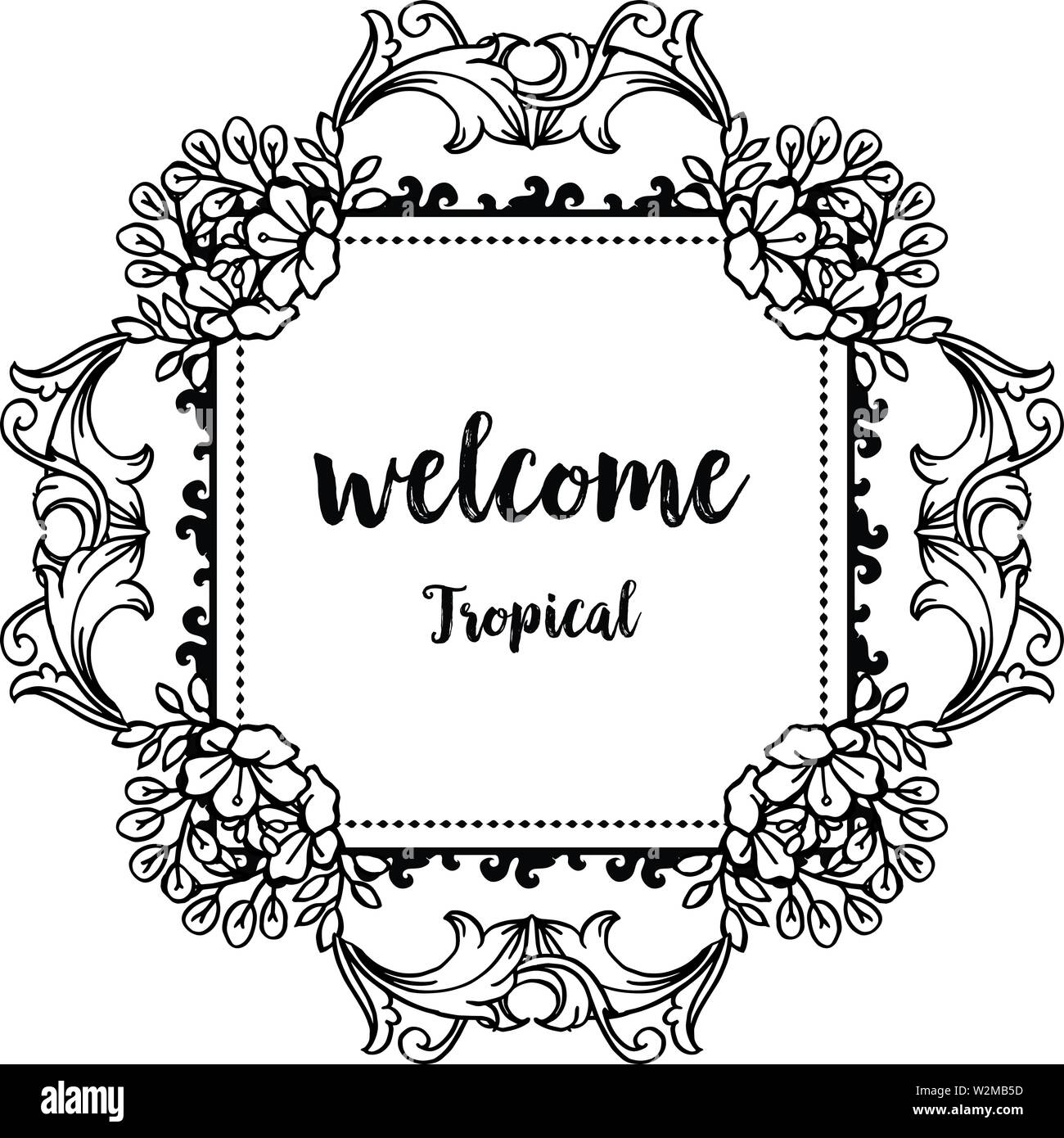 Vintage welcome tropical, drawing flower with design cute. Vector ...