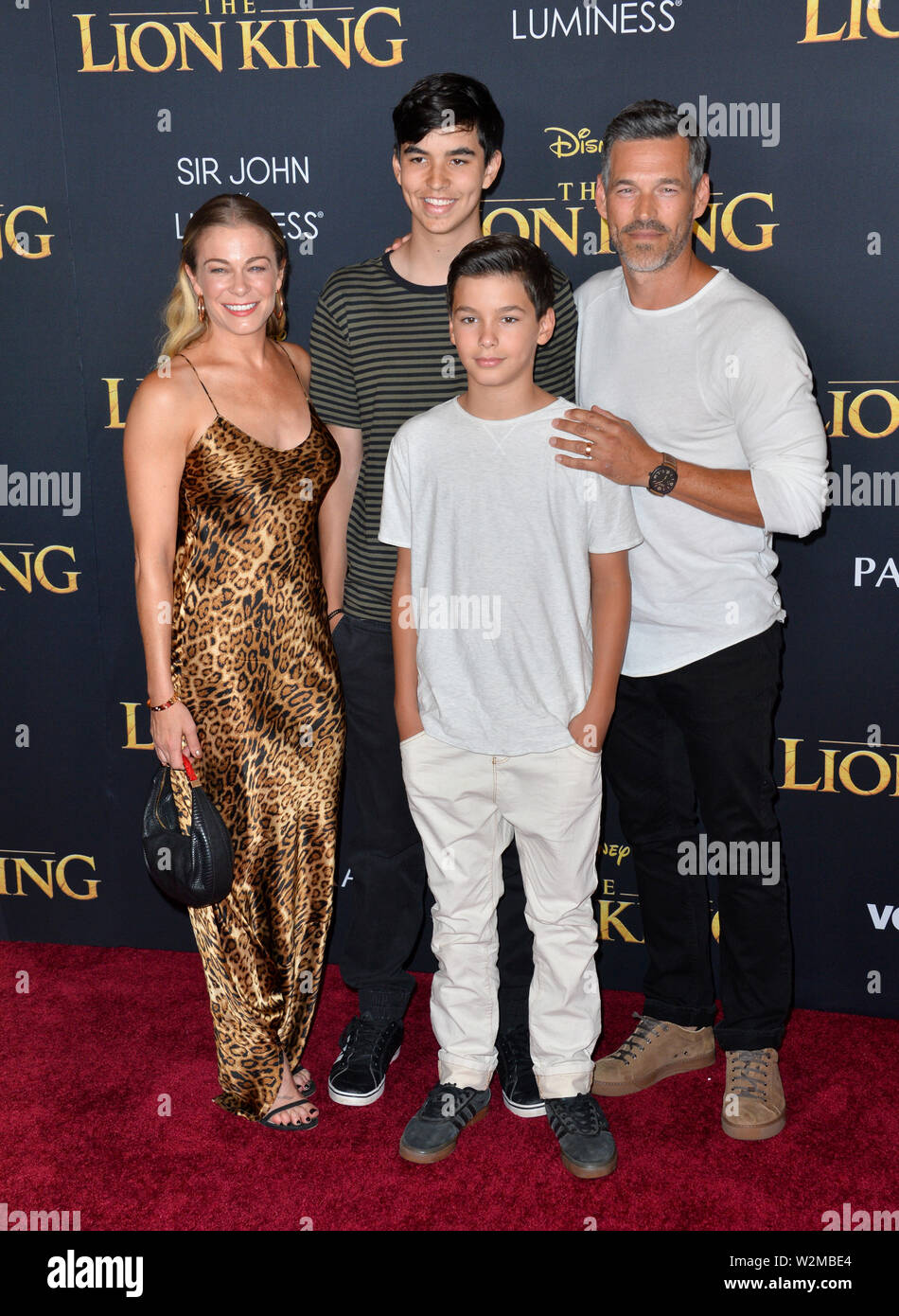 LOS ANGELES, USA. July 10, 2019: LeAnn Rimes, Eddie Cibrian, Jake Austin Cibrian & Mason Edward Cibrian at the world premiere of Disney's 'The Lion King' at the Dolby Theatre. Picture: Paul Smith/Featureflash Stock Photo