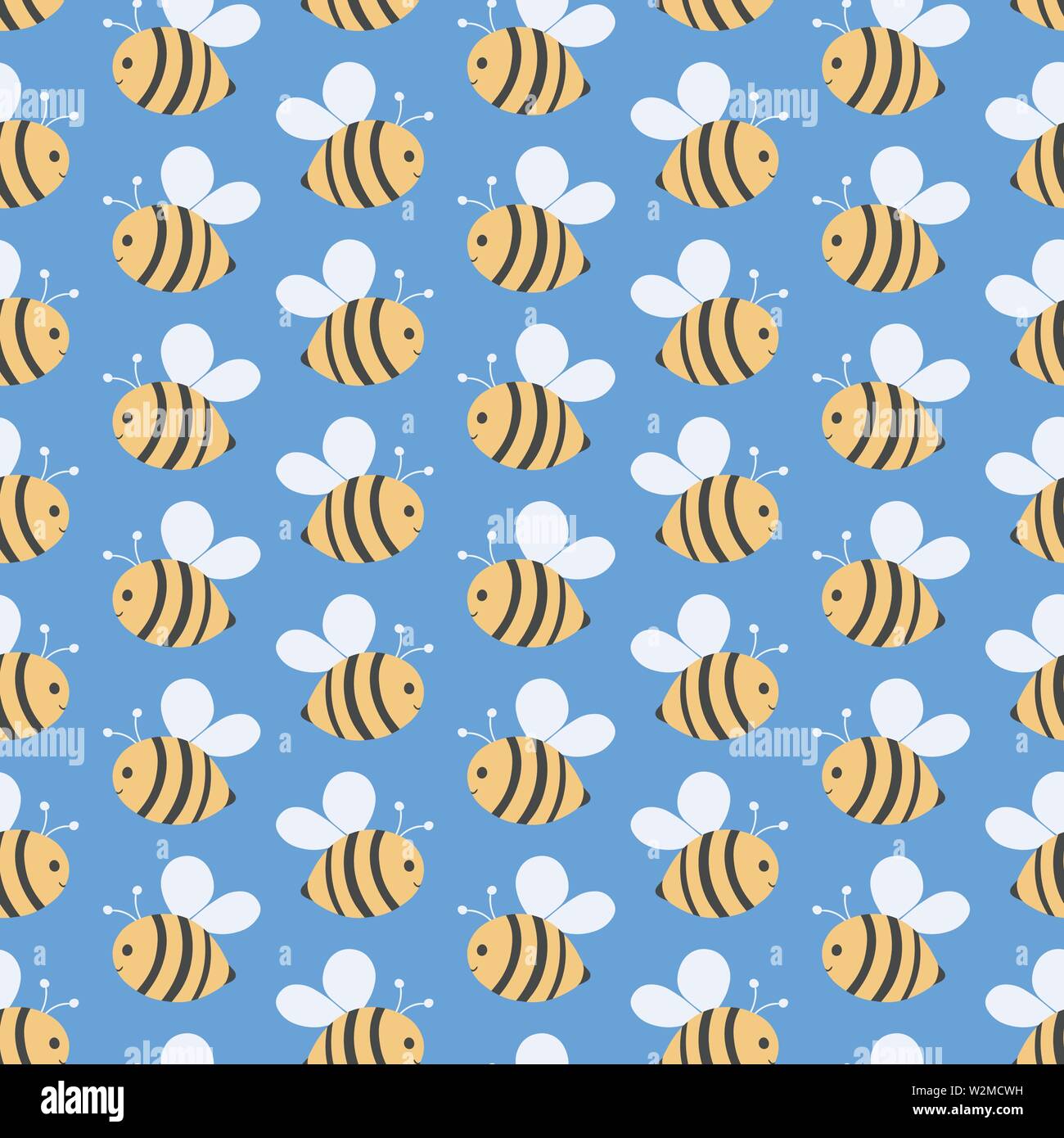 Seamless geometric repeat of bees and blue sky. A sweet hand drawn ...