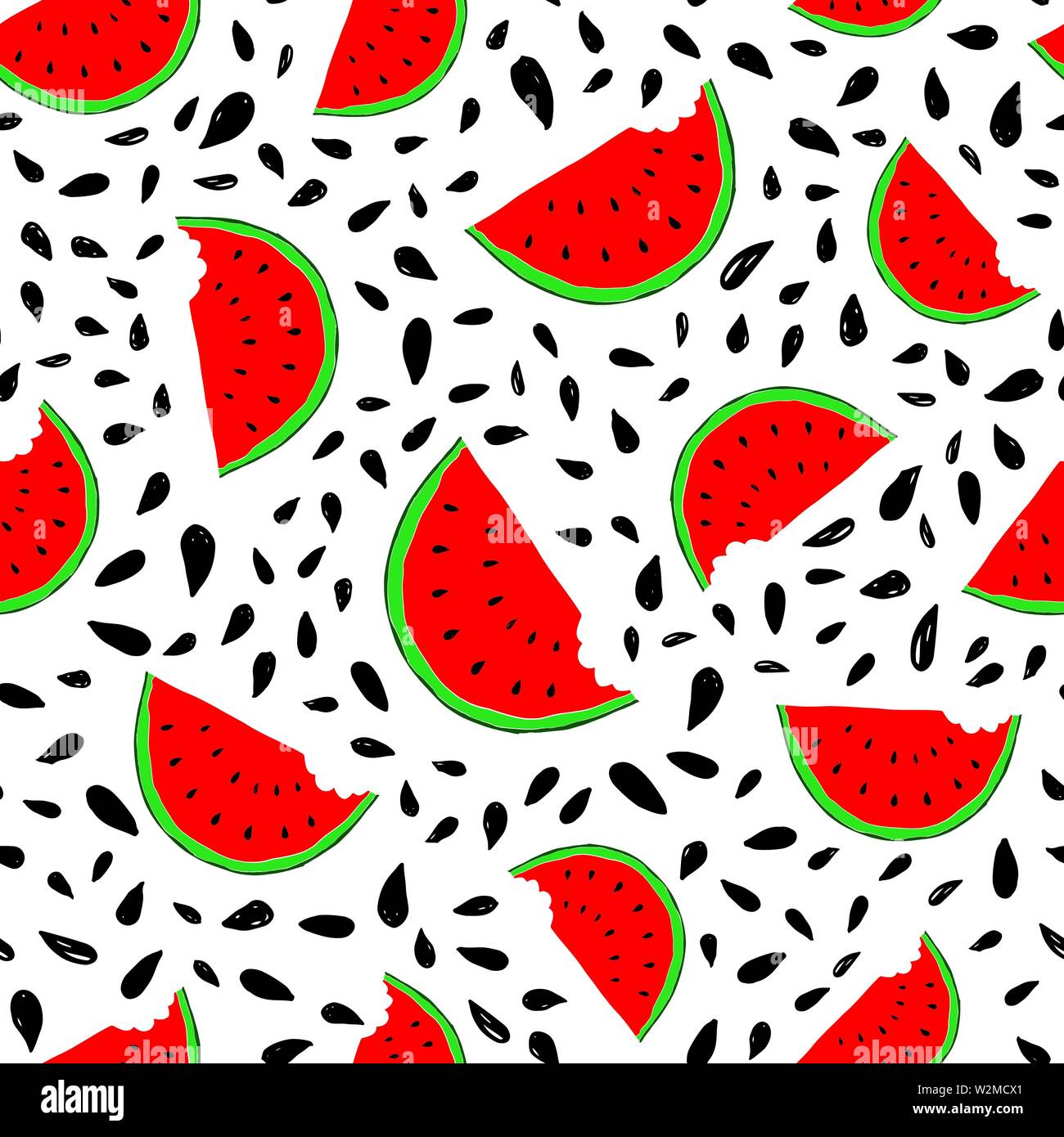 Watermelon Seamless Pattern hand drawn. Vector Illustration Stock ...