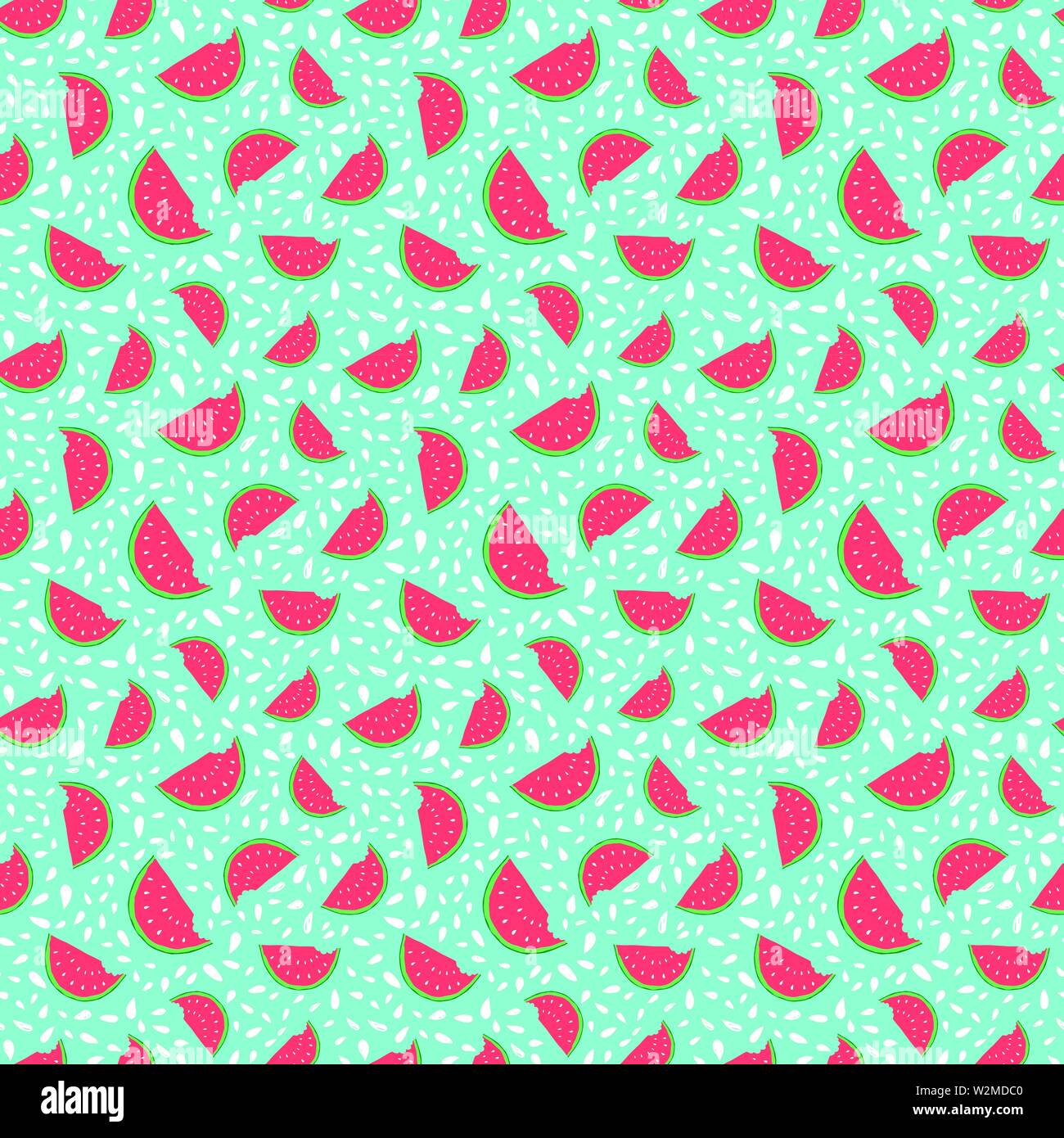Watermelon Seamless Pattern hand drawn. Vector Illustration Stock ...