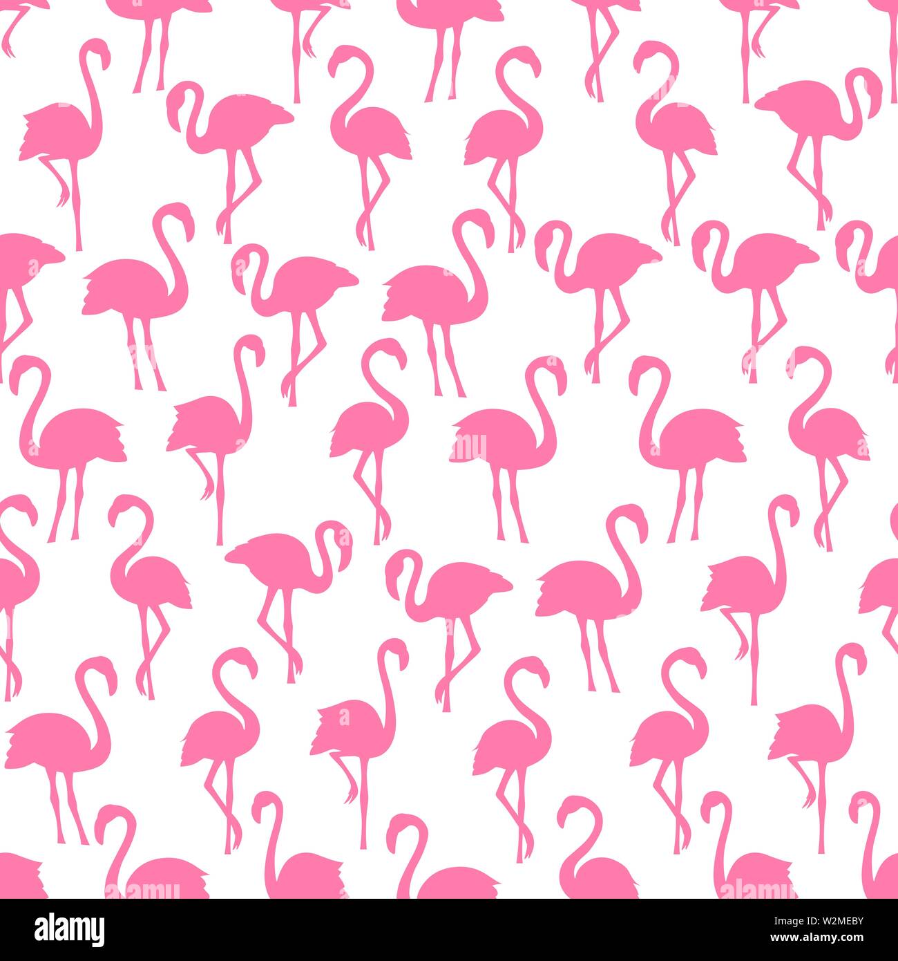 Pink flamingo silhouettes seamless pattern on white background Stock Vector