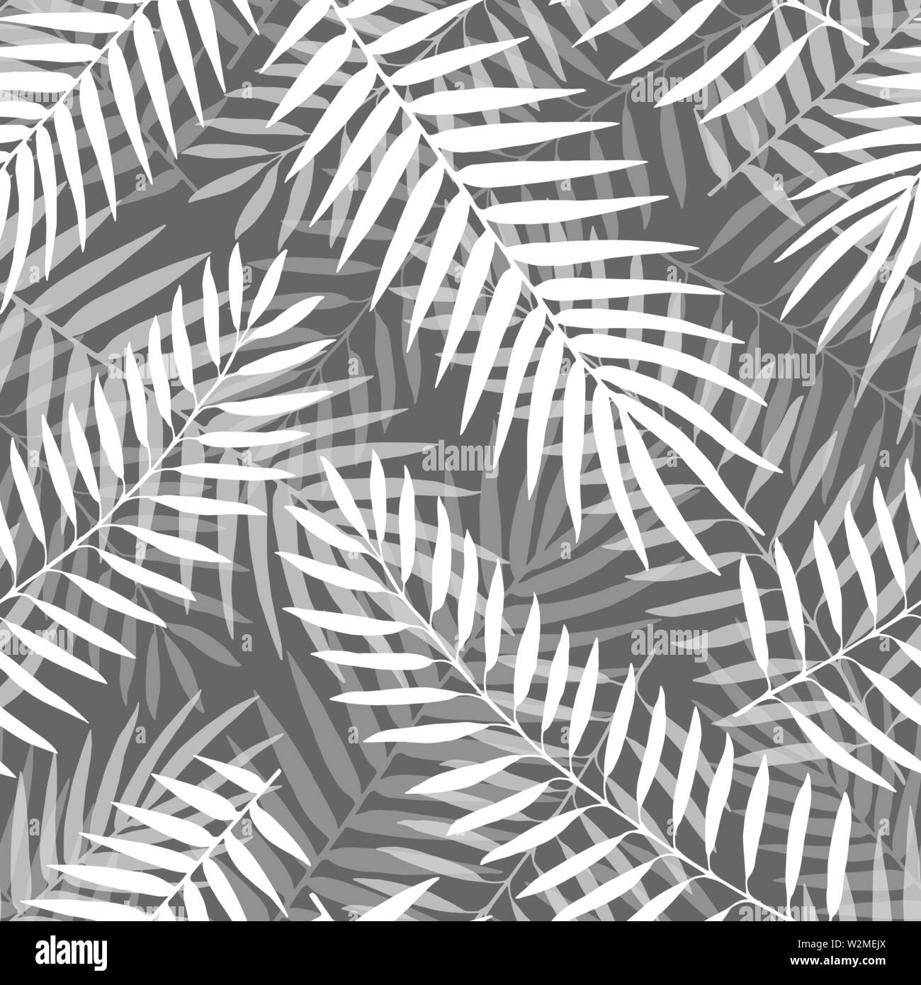 Hand drawn vector Black and white palm leaves seamless pattern Stock ...