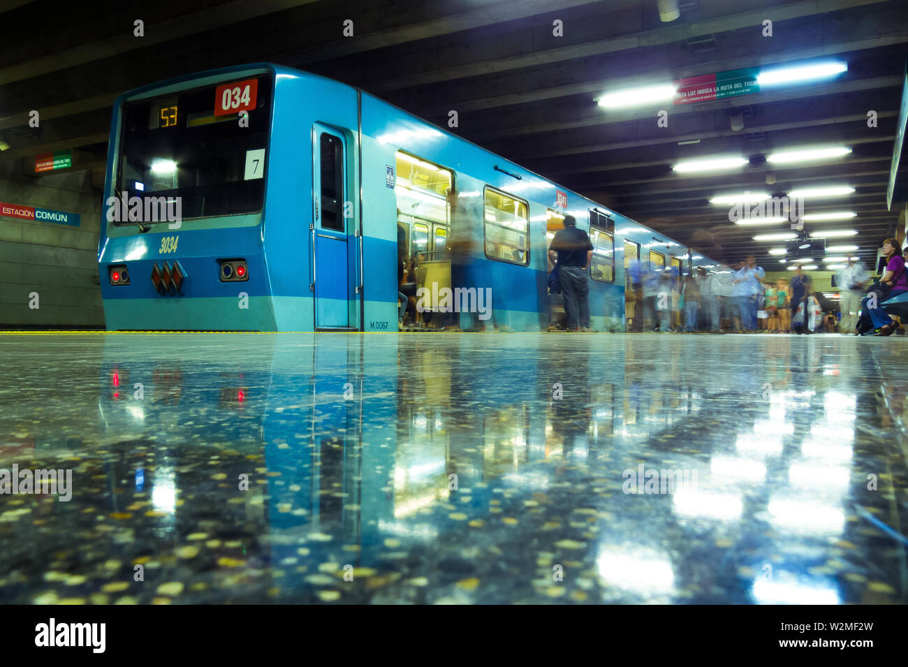 SANTIAGO, CHILE - NOVEMBER 2014: An old Santiago Metro NS74 train at Plaza de Armas station Stock Photo