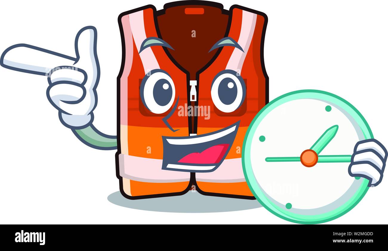 With clock safety vest hanging on mascot wall Stock Vector