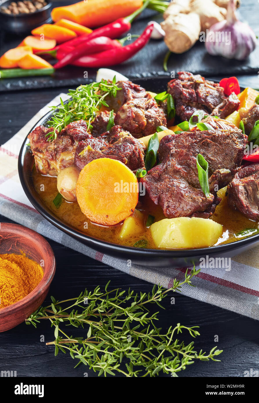 traditional Jamaican Curry Goat slow cooked Jamaican goat meat and