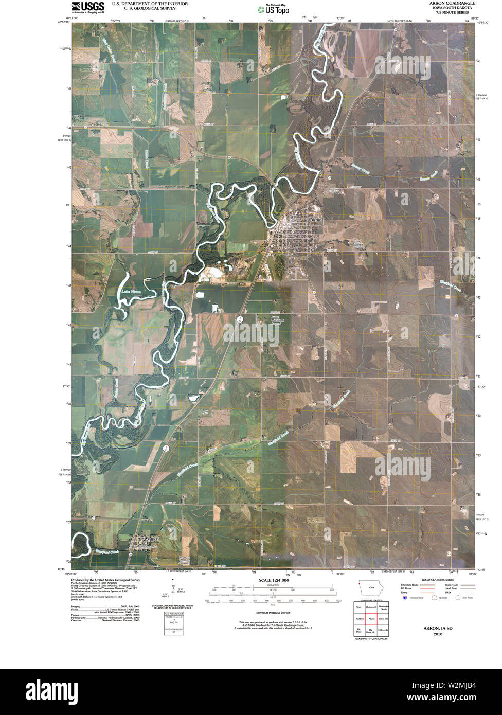 USGS TOPO Maps Iowa IA Akron 20100526 TM Restoration Stock Photo