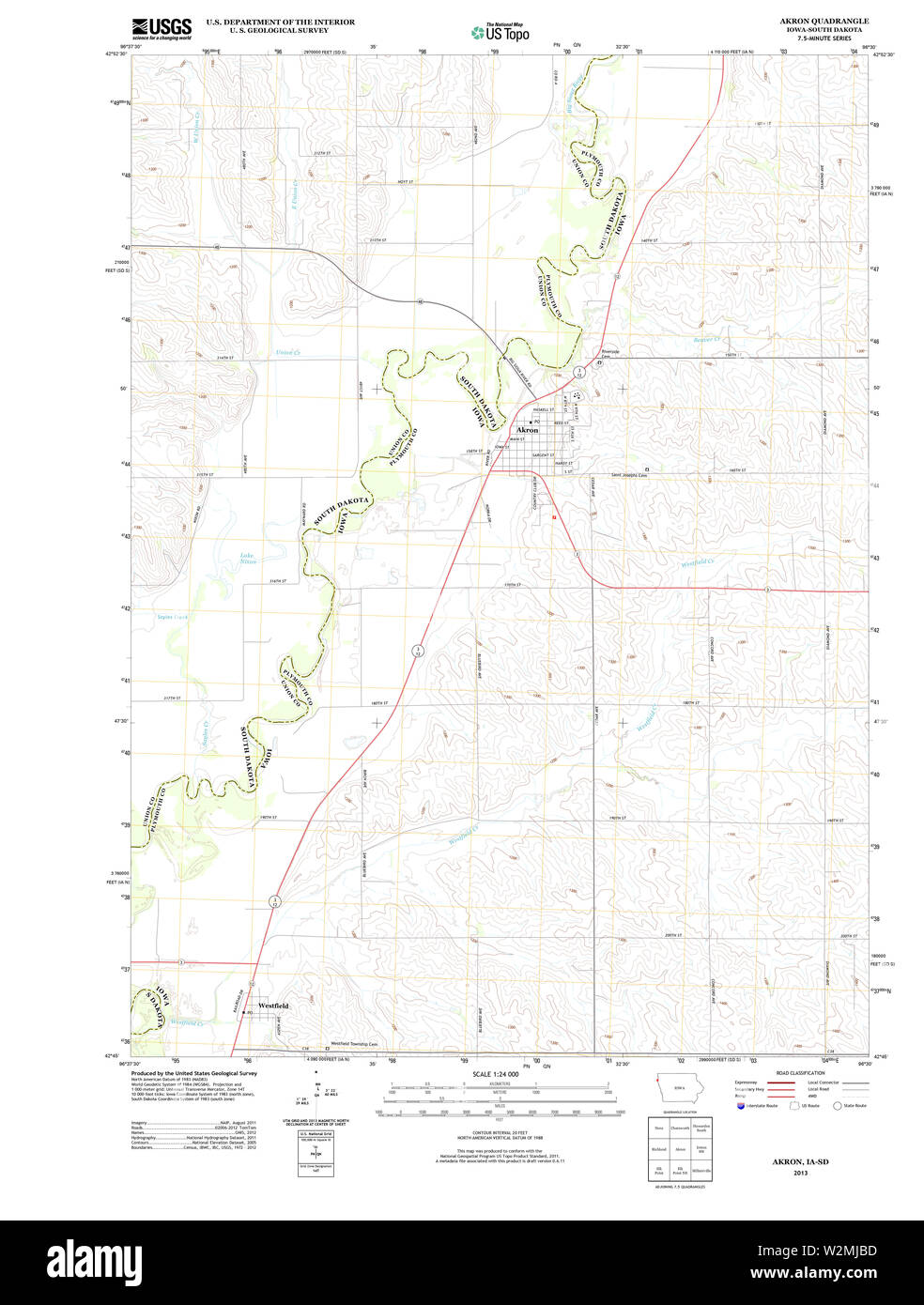 USGS TOPO Maps Iowa IA Akron 20130502 TM Restoration Stock Photo