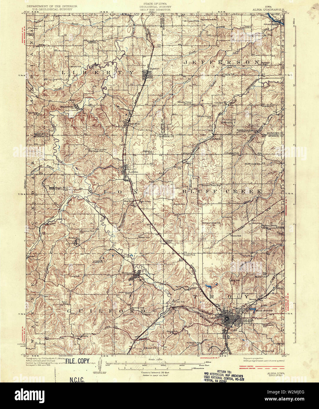 USGS TOPO Maps Iowa IA Albia 174029 1929 62500 Restoration Stock Photo