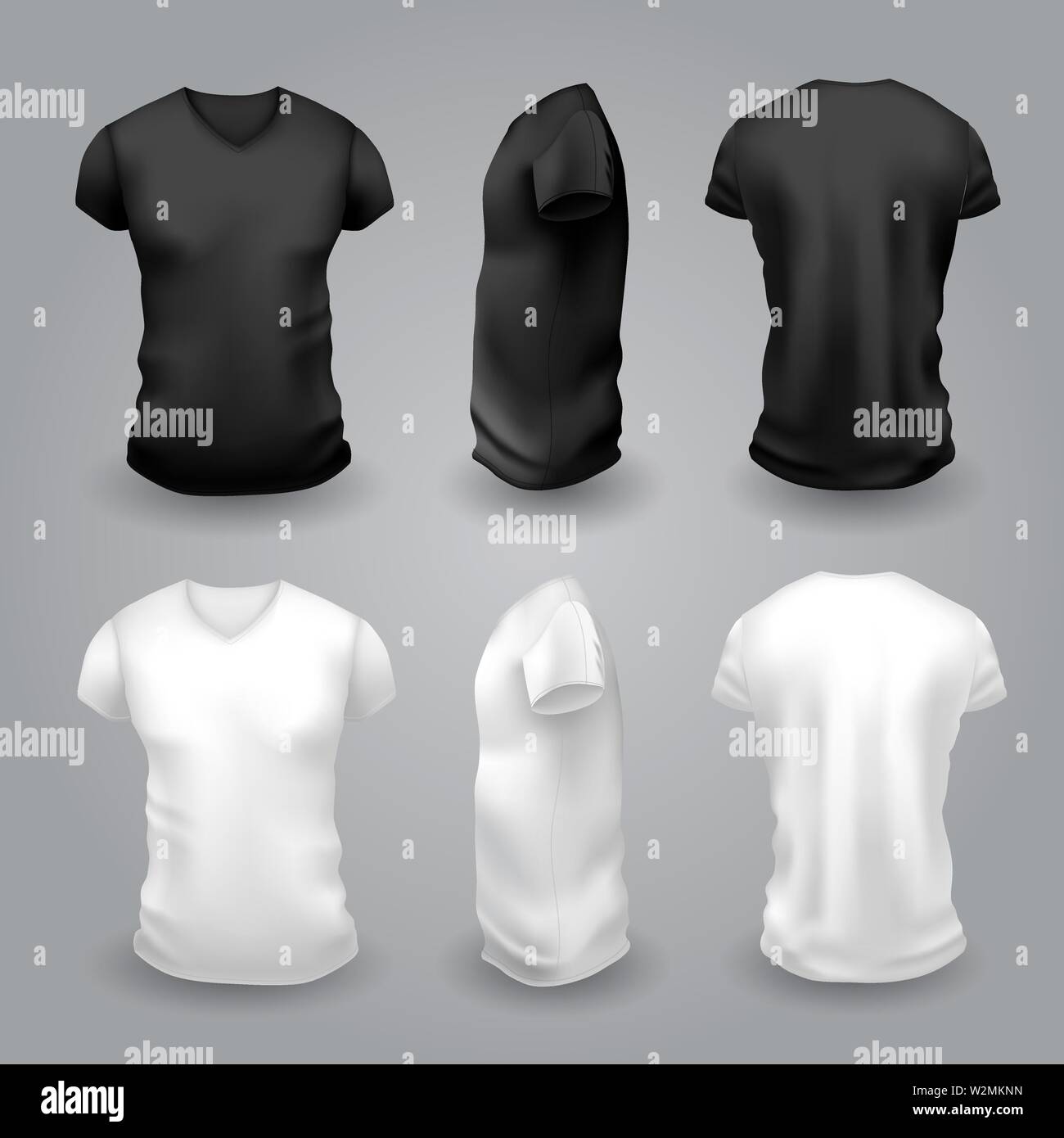 Download Men S White And Black T Shirt With Short Sleeve Mockup Front Side And Back View On Gray Background Vector Template Eps 10 Stock Vector Image Art Alamy
