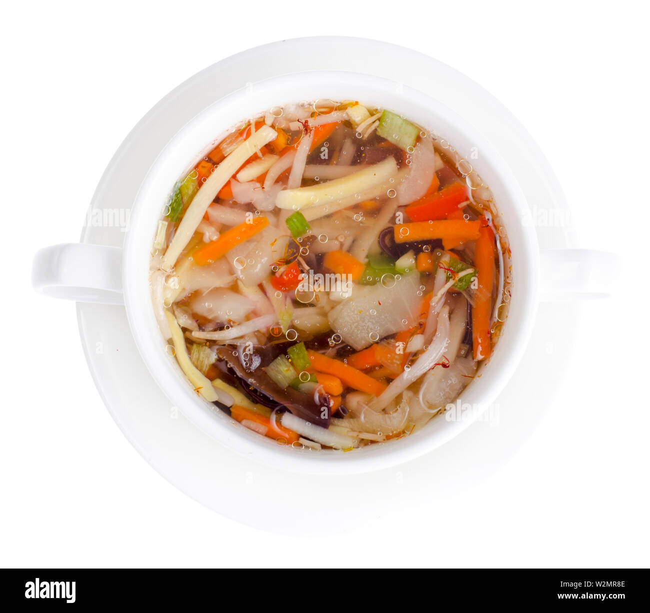 Hot clear broth with vegetables, vegetarian menu Stock Photo Alamy