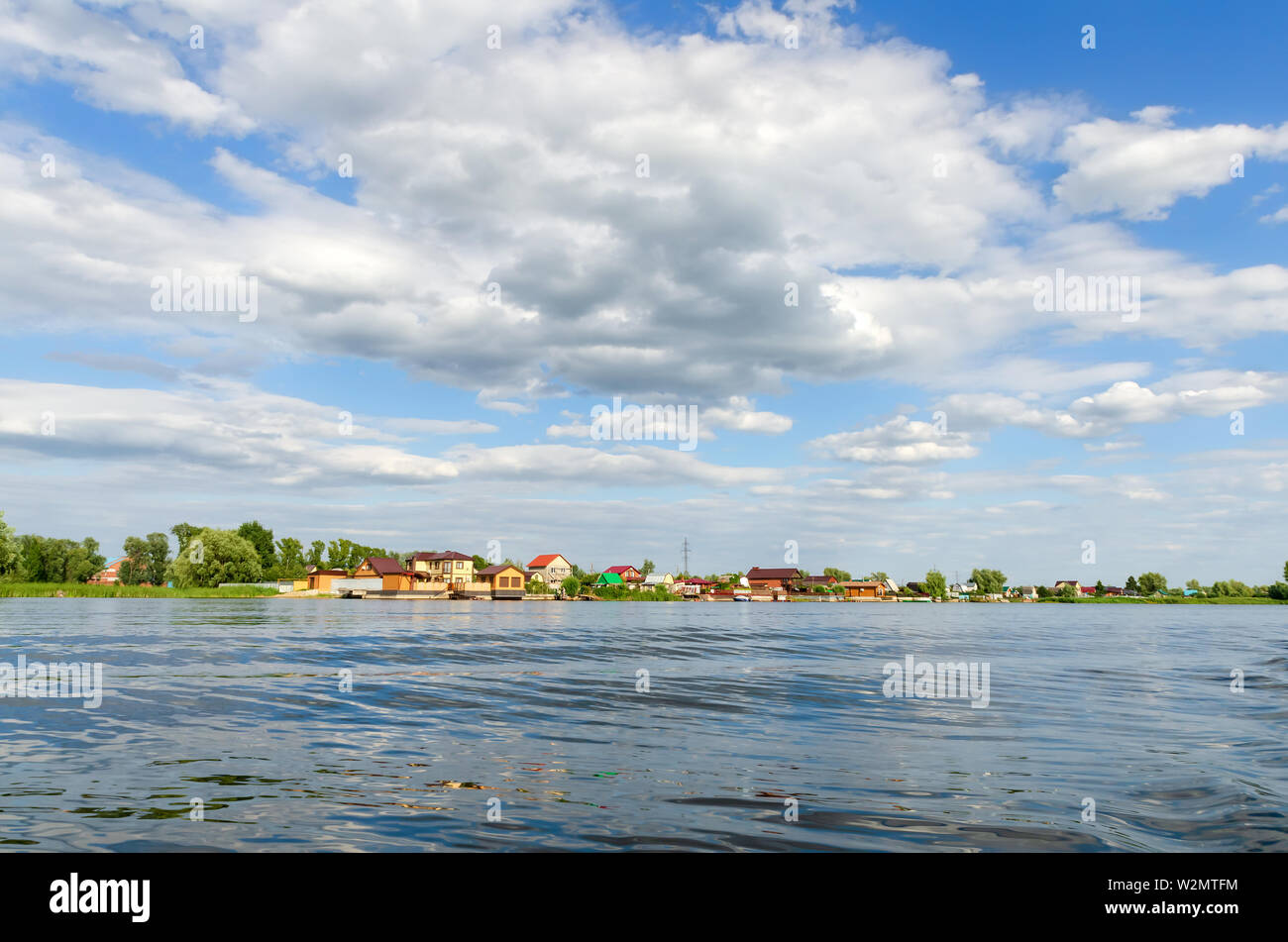 Suburban cottages in Dimitrovgrad, Russia, view from the Bolshoy Cheremshan river Stock Photo