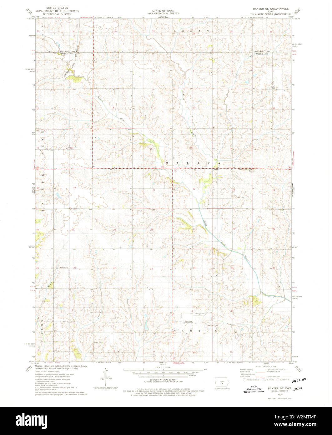 USGS TOPO Maps Iowa IA Baxter SE 174123 1975 24000 Restoration Stock