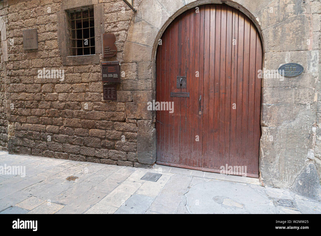 Barcelona, Temple of Augustus door entrance in gothic quarter. Stock Photo
