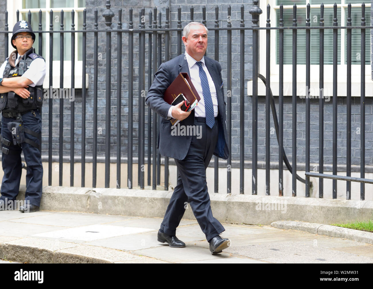 Geoffrey Cox QC MP, Attorney General, leaving after a cabinet meeting, Downing Street 9th July 2019 Stock Photo