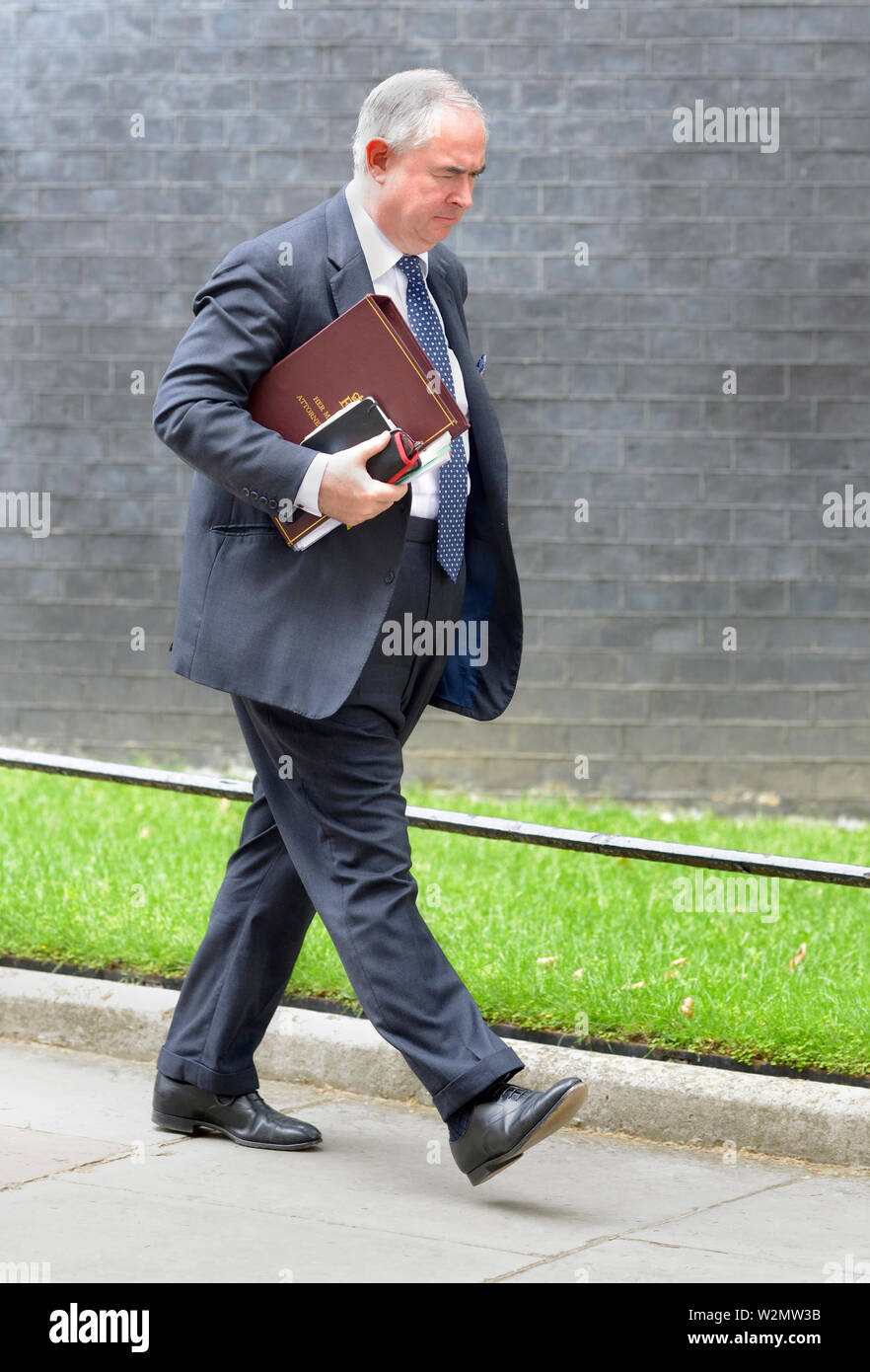 Geoffrey Cox QC MP, Attorney General, leaving after a  cabinet meeting, Downing Street 9th July 2019 Stock Photo