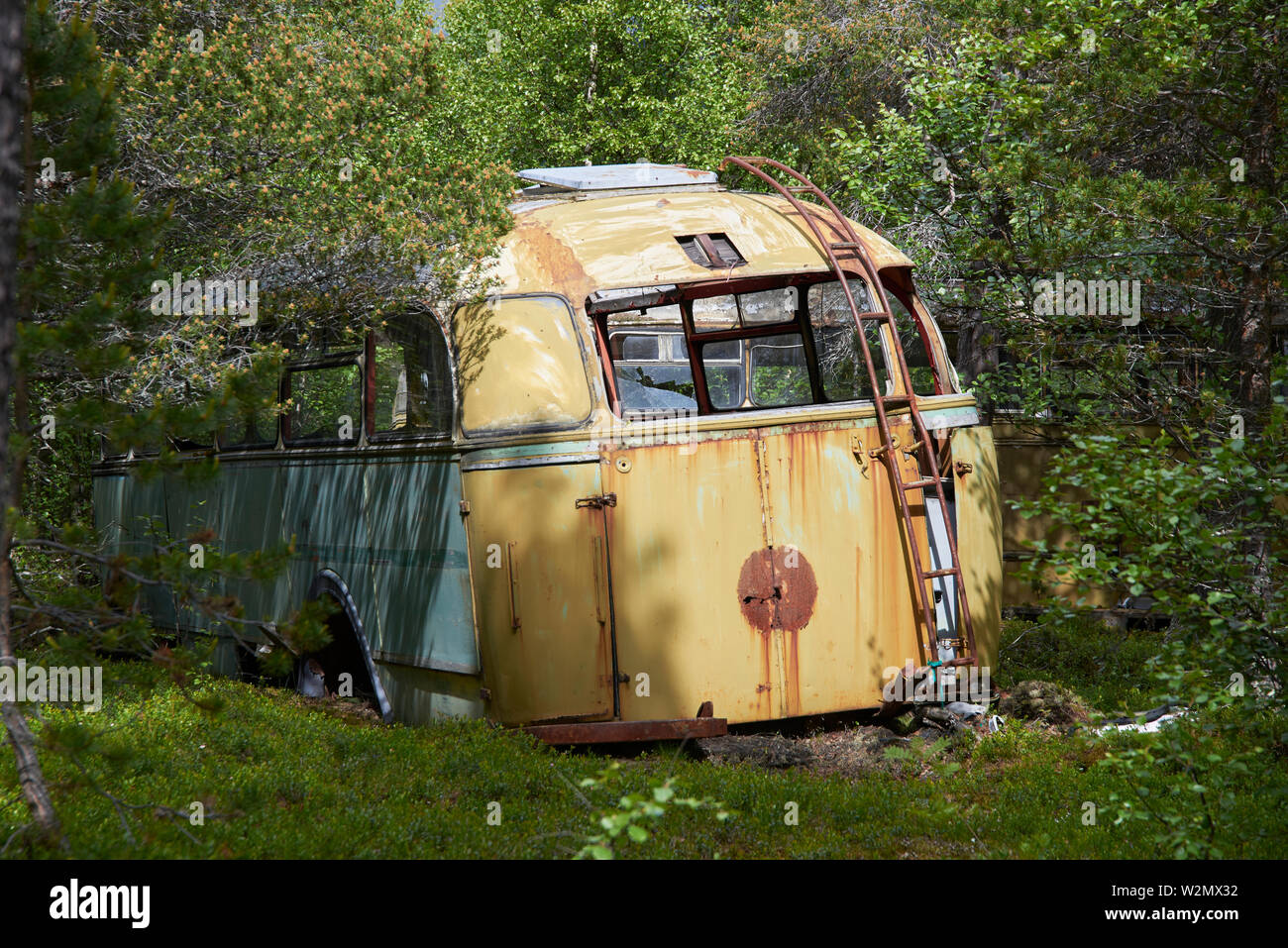 Abandoned bus in Norway Stock Photo